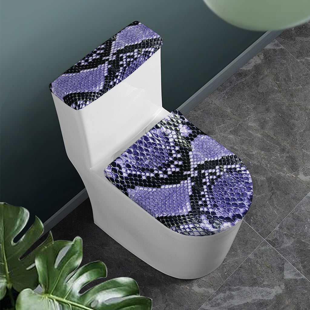 Blue And Black Snakeskin Print Toilet Lid And Tank Cover Set