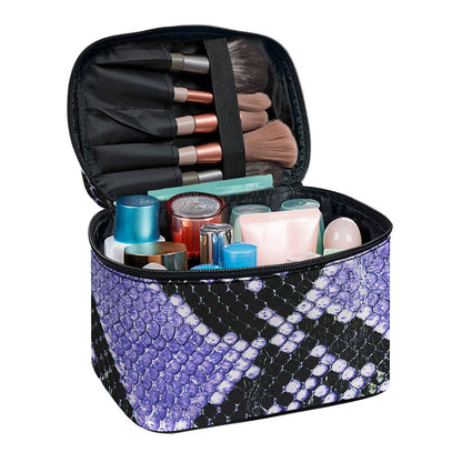 Blue And Black Snakeskin Print Travel Makeup Bag