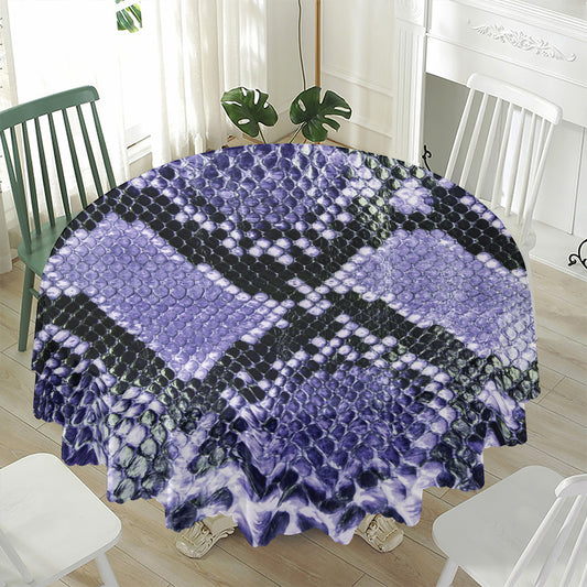 Blue And Black Snakeskin Print Waterproof Round Tablecloth