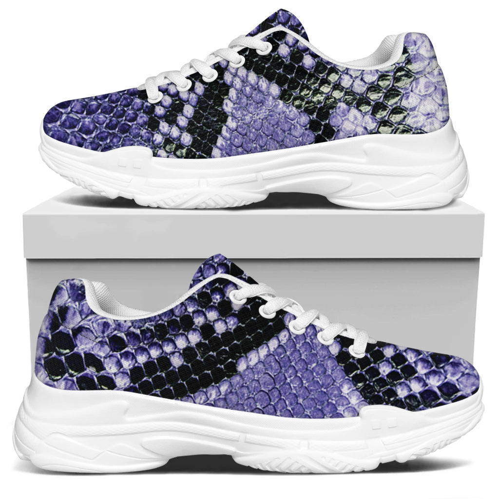 Blue And Black Snakeskin Print White Chunky Shoes