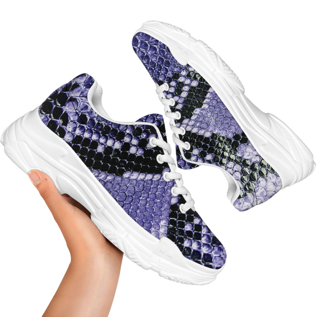 Blue And Black Snakeskin Print White Chunky Shoes