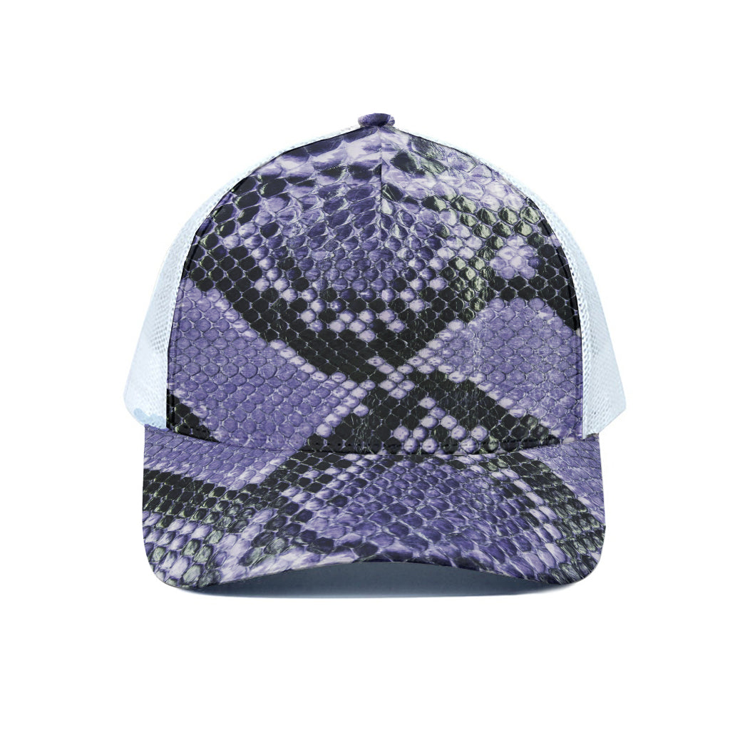Blue And Black Snakeskin Print White Mesh Trucker Cap