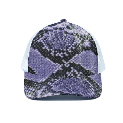 Blue And Black Snakeskin Print White Mesh Trucker Cap