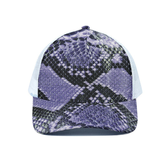 Blue And Black Snakeskin Print White Mesh Trucker Cap