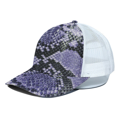 Blue And Black Snakeskin Print White Mesh Trucker Cap