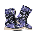 Blue And Black Snakeskin Print Winter Boots