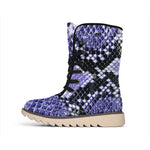 Blue And Black Snakeskin Print Winter Boots