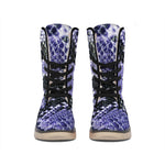 Blue And Black Snakeskin Print Winter Boots