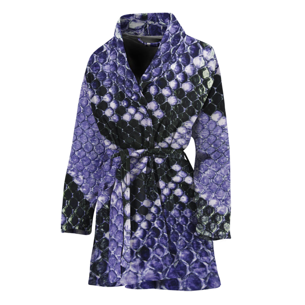 Blue And Black Snakeskin Print Women's Bathrobe