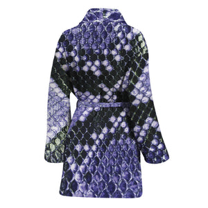 Blue And Black Snakeskin Print Women's Bathrobe