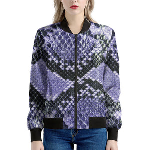 Blue And Black Snakeskin Print Women's Bomber Jacket