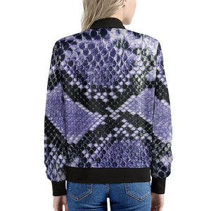 Blue And Black Snakeskin Print Women's Bomber Jacket