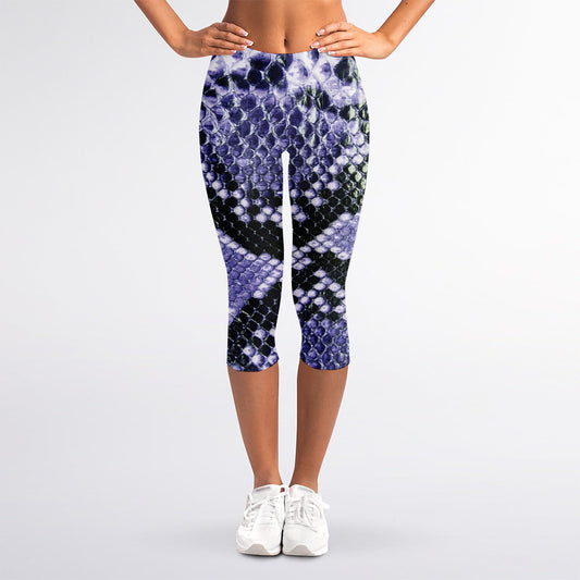 Blue And Black Snakeskin Print Women's Capri Leggings