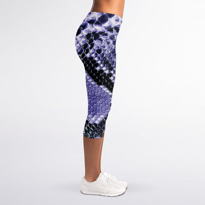 Blue And Black Snakeskin Print Women's Capri Leggings