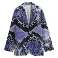 Blue And Black Snakeskin Print Women's Cotton Blazer