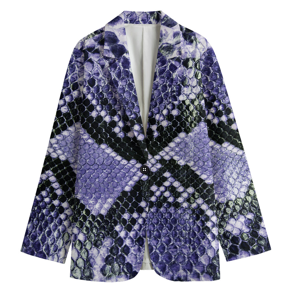 Blue And Black Snakeskin Print Women's Cotton Blazer