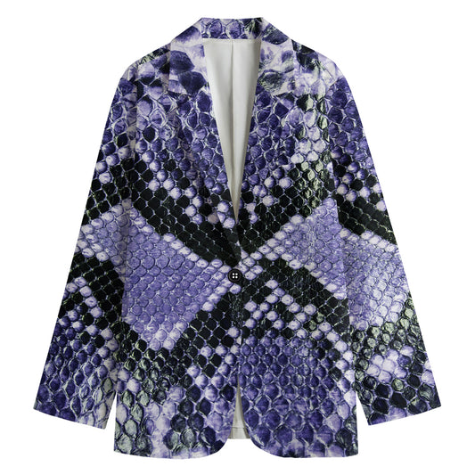 Blue And Black Snakeskin Print Women's Cotton Blazer