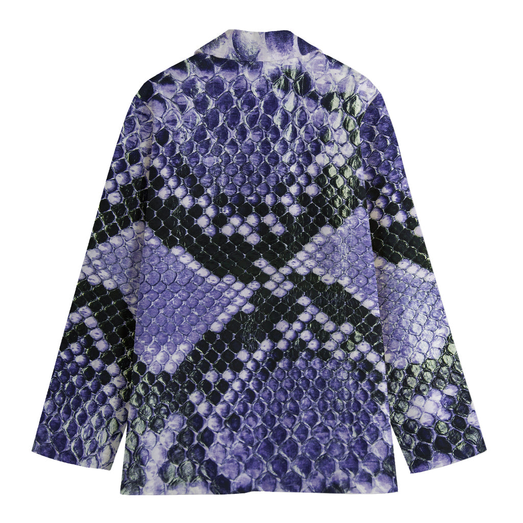 Blue And Black Snakeskin Print Women's Cotton Blazer
