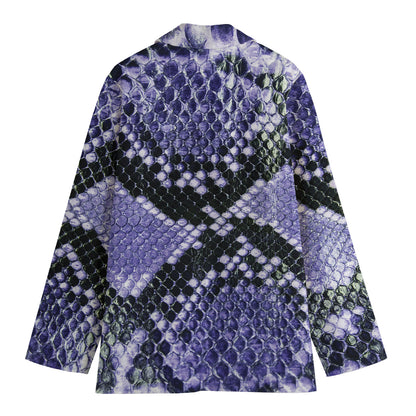 Blue And Black Snakeskin Print Women's Cotton Blazer