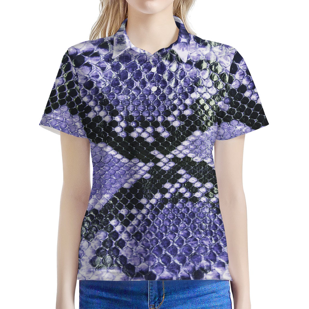 Blue And Black Snakeskin Print Women's Polo Shirt
