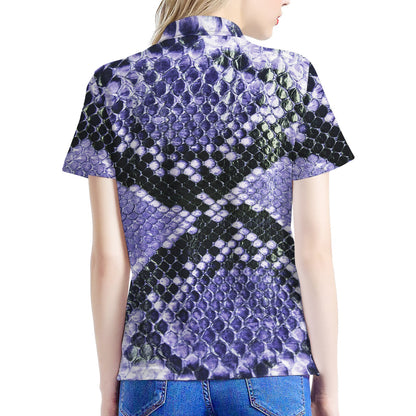 Blue And Black Snakeskin Print Women's Polo Shirt