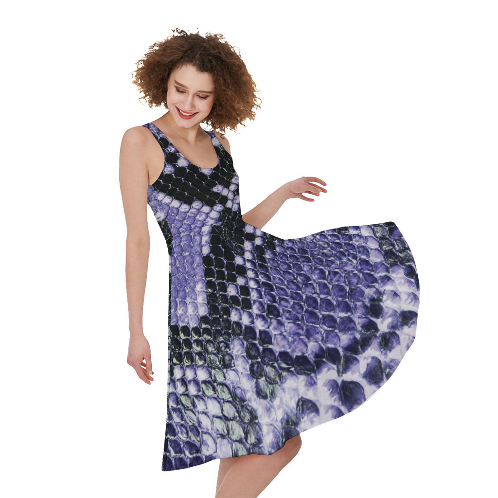 Blue And Black Snakeskin Print Women's Sleeveless Dress