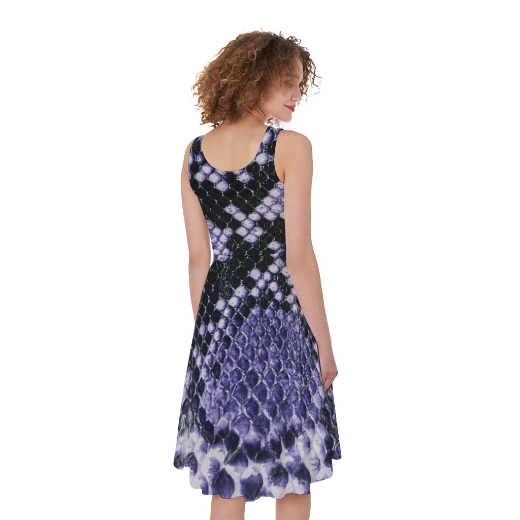 Blue And Black Snakeskin Print Women's Sleeveless Dress
