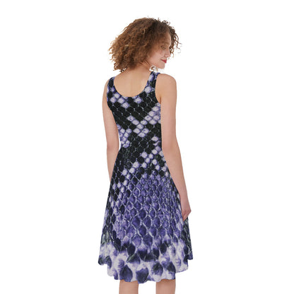 Blue And Black Snakeskin Print Women's Sleeveless Dress
