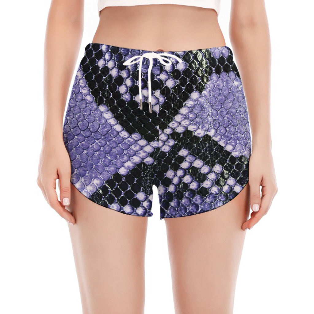 Blue And Black Snakeskin Print Women's Split Running Shorts