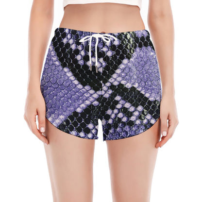Blue And Black Snakeskin Print Women's Split Running Shorts