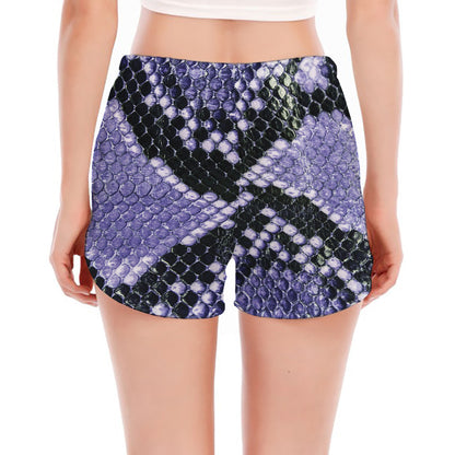 Blue And Black Snakeskin Print Women's Split Running Shorts