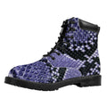 Blue And Black Snakeskin Print Padded Collar Lace Up Boots