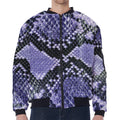 Blue And Black Snakeskin Print Zip Sleeve Bomber Jacket