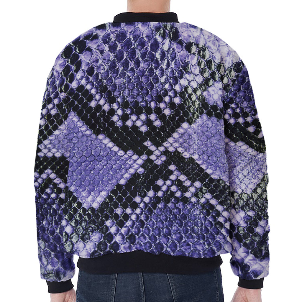 Blue And Black Snakeskin Print Zip Sleeve Bomber Jacket