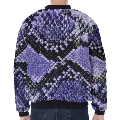 Blue And Black Snakeskin Print Zip Sleeve Bomber Jacket