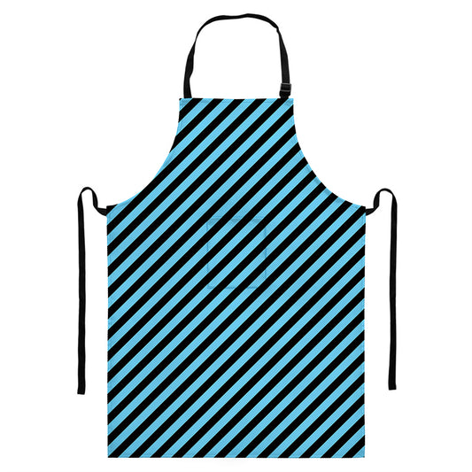 Blue And Black Stripes Pattern Print Bib Apron With Pocket