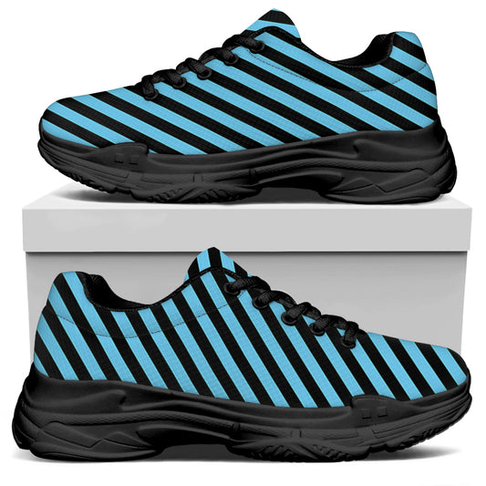 Blue And Black Stripes Pattern Print Black Chunky Shoes