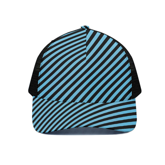 Blue And Black Stripes Pattern Print Black Mesh Trucker Cap