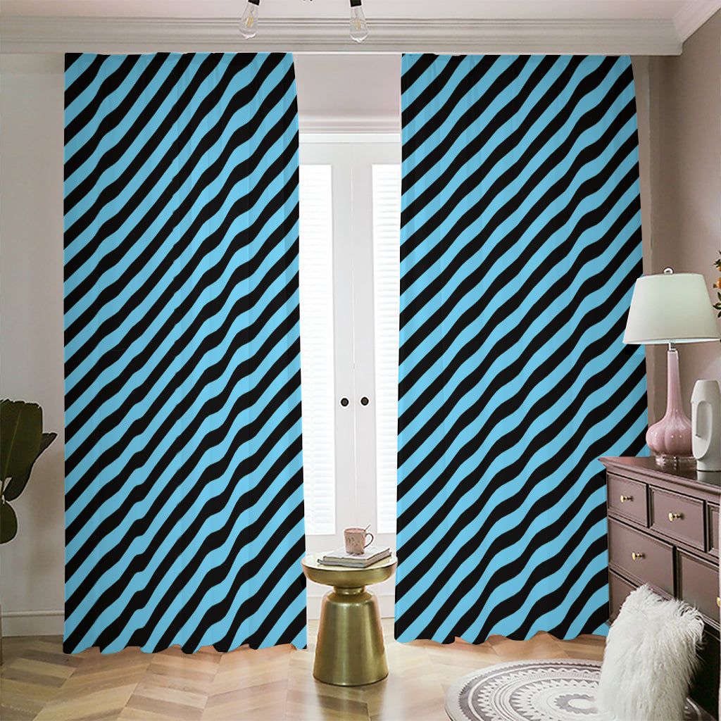 Blue And Black Stripes Pattern Print Blackout Pencil Pleat Curtains