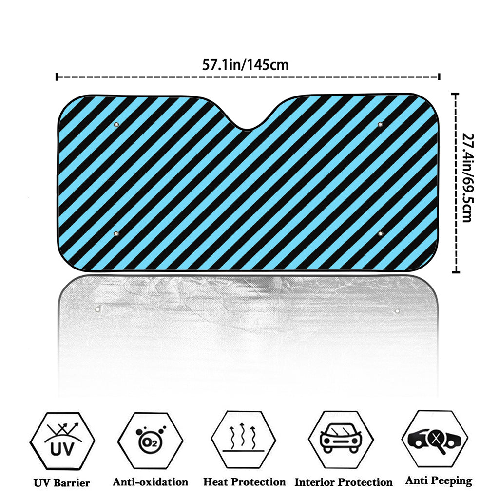 Blue And Black Stripes Pattern Print Car Windshield Sun Shade