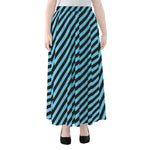 Blue And Black Stripes Pattern Print Chiffon Maxi Skirt