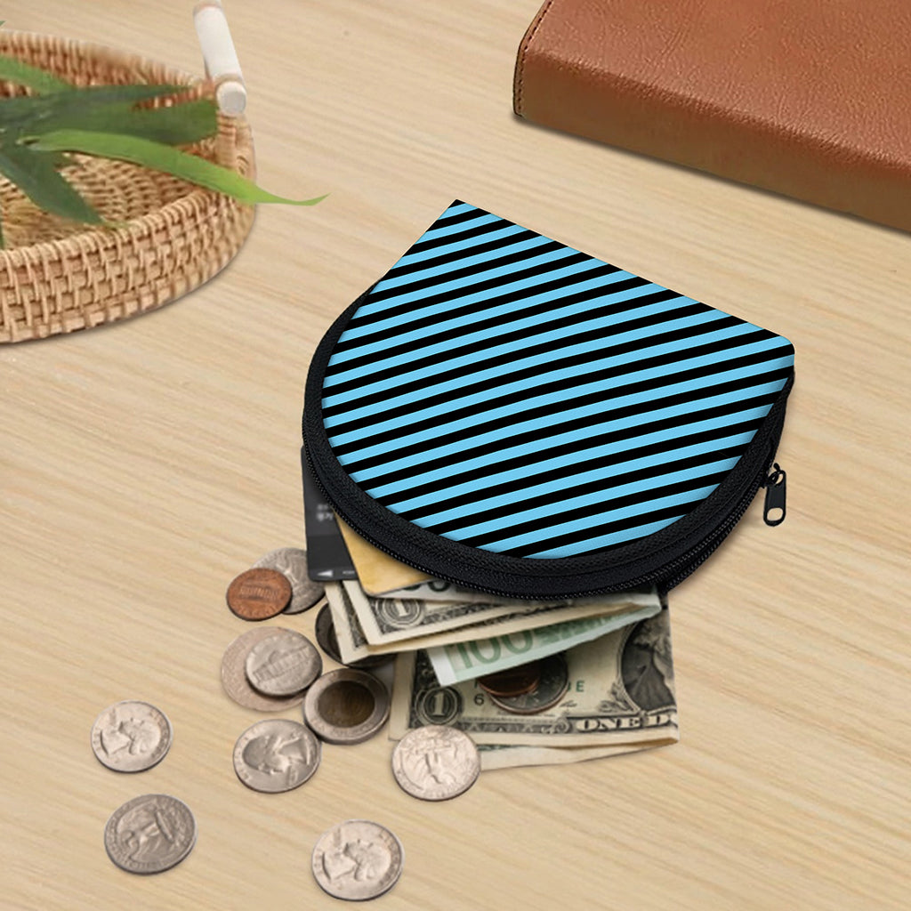 Blue And Black Stripes Pattern Print Coin Purse