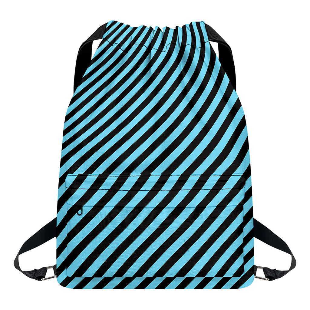 Blue And Black Stripes Pattern Print Drawstring Backpack