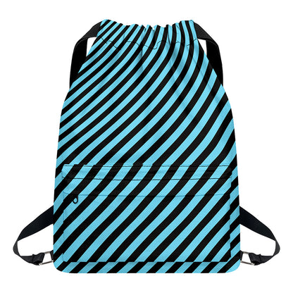 Blue And Black Stripes Pattern Print Drawstring Backpack