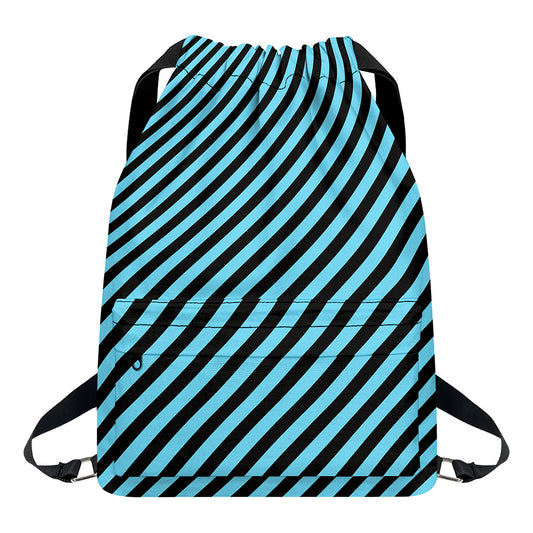 Blue And Black Stripes Pattern Print Drawstring Backpack