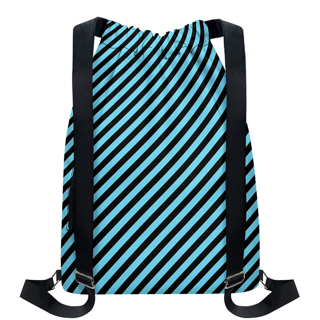 Blue And Black Stripes Pattern Print Drawstring Backpack