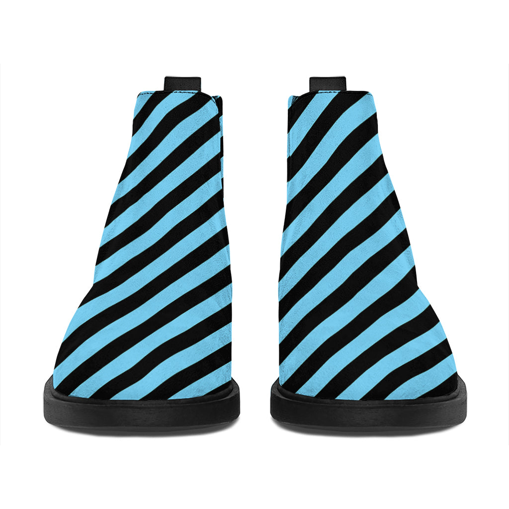 Blue And Black Stripes Pattern Print Flat Ankle Boots