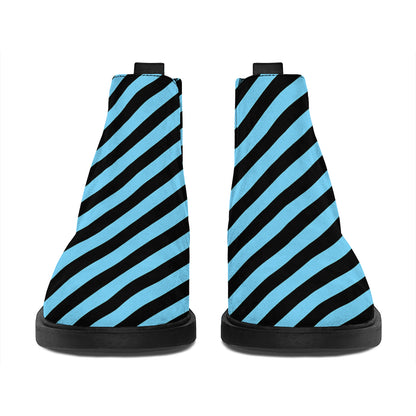 Blue And Black Stripes Pattern Print Flat Ankle Boots