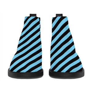 Blue And Black Stripes Pattern Print Flat Ankle Boots