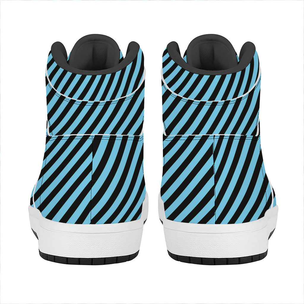 Blue And Black Stripes Pattern Print High Top Leather Sneakers